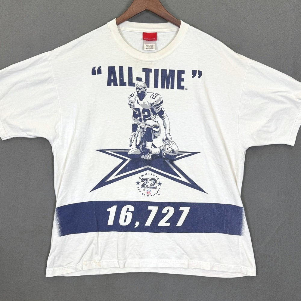Vintage Emmitt Smith Shirt Men XL White Reebok Dallas Cowboys All-Time Rusher